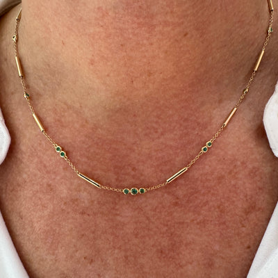 Emerald and Gold Segment Bar Necklace