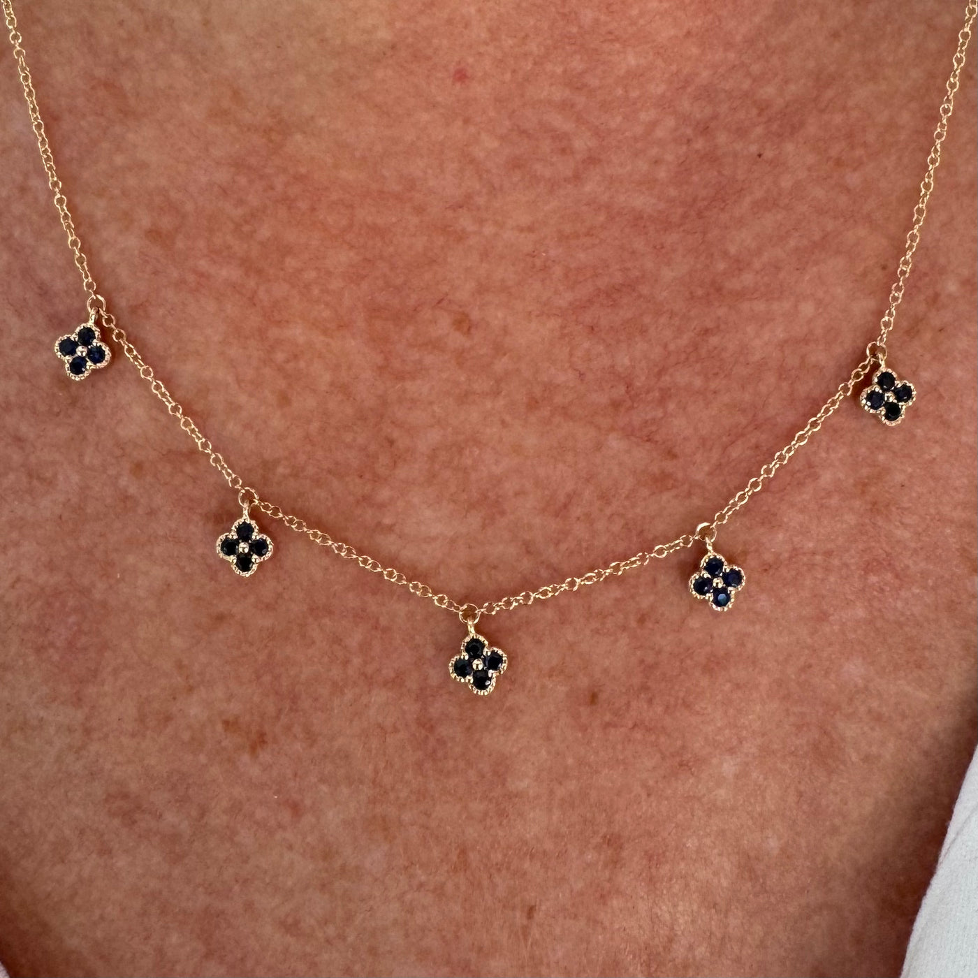 Blue Sapphire Clover Confetti Necklace