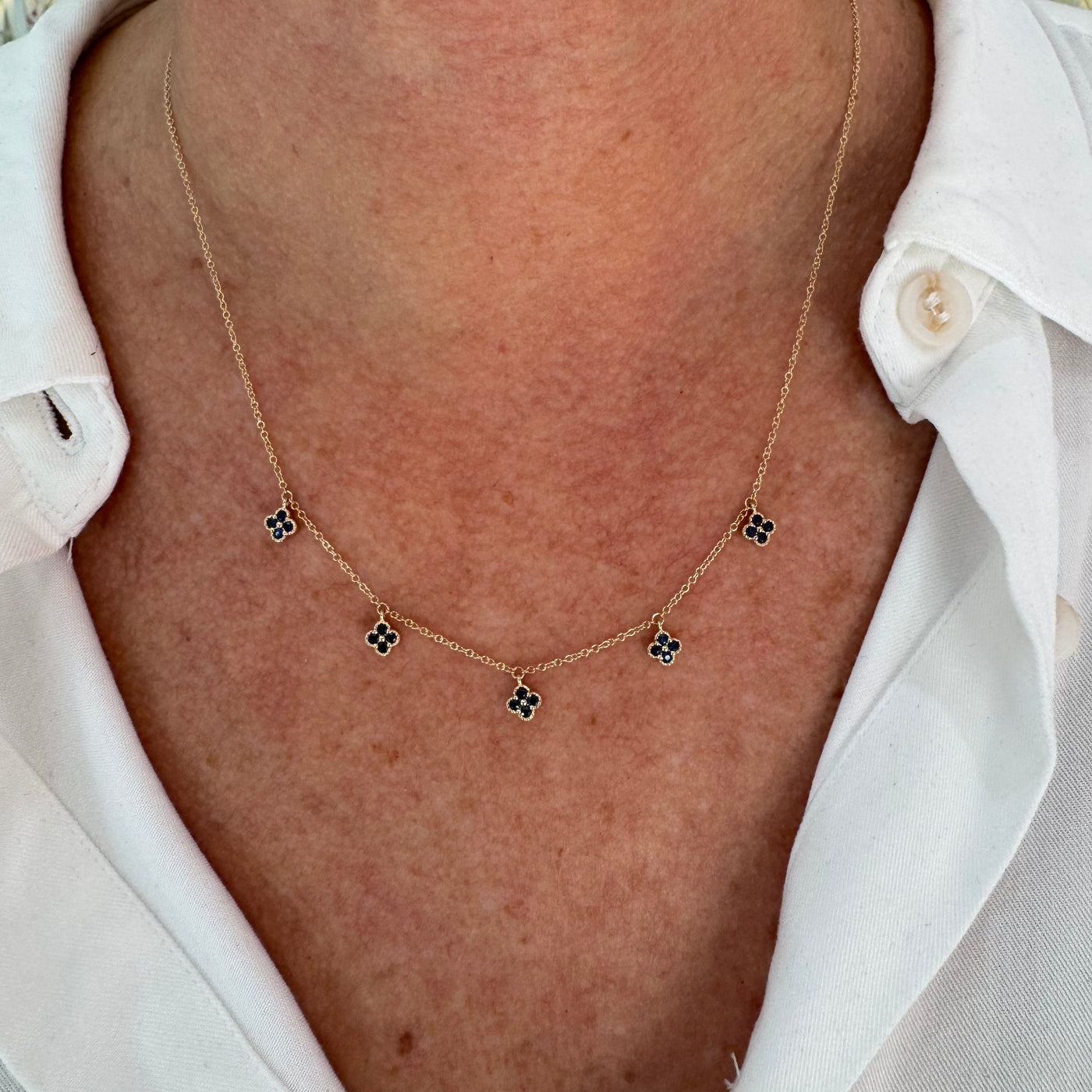 Blue Sapphire Clover Confetti Necklace