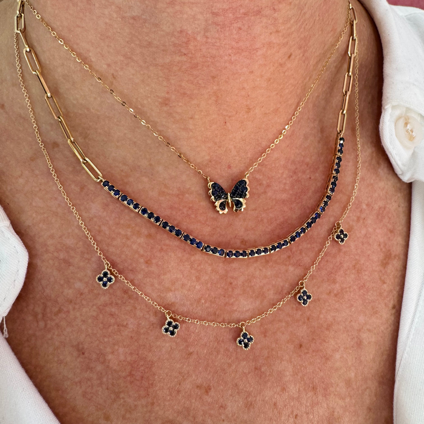 Blue Sapphire Clover Confetti Necklace