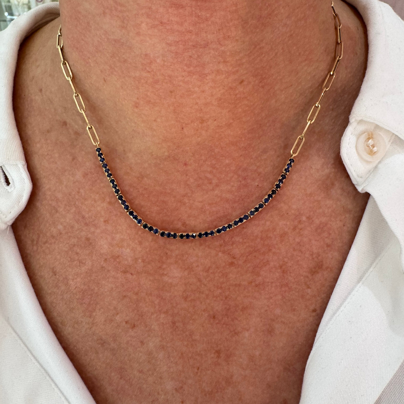 Blue Sapphire Half and Half Necklace