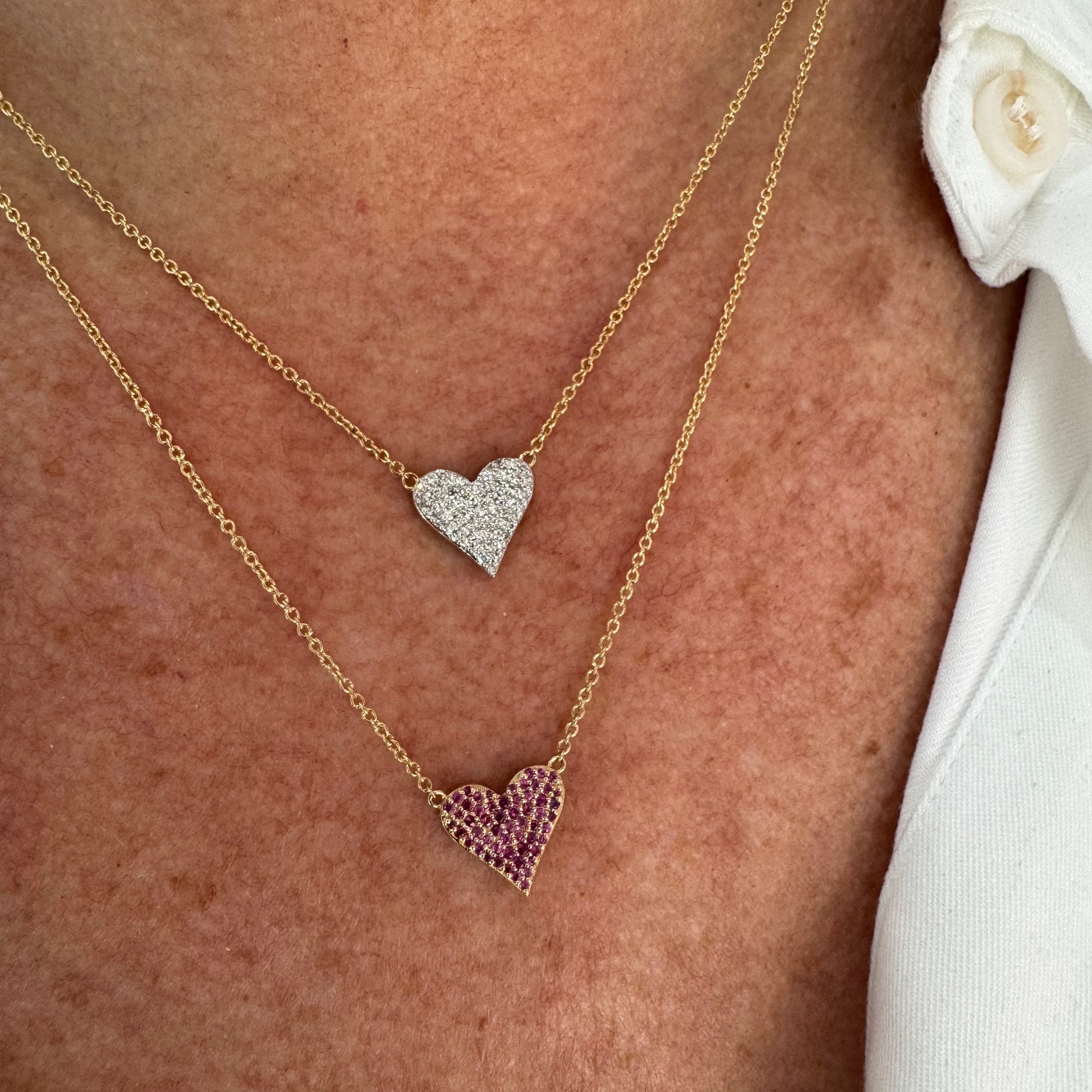 Pink Sapphire & Diamond Reversible Heart Necklace