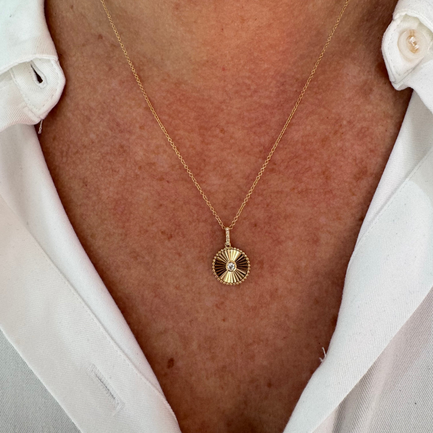 Fluted Diamond Disk Necklace