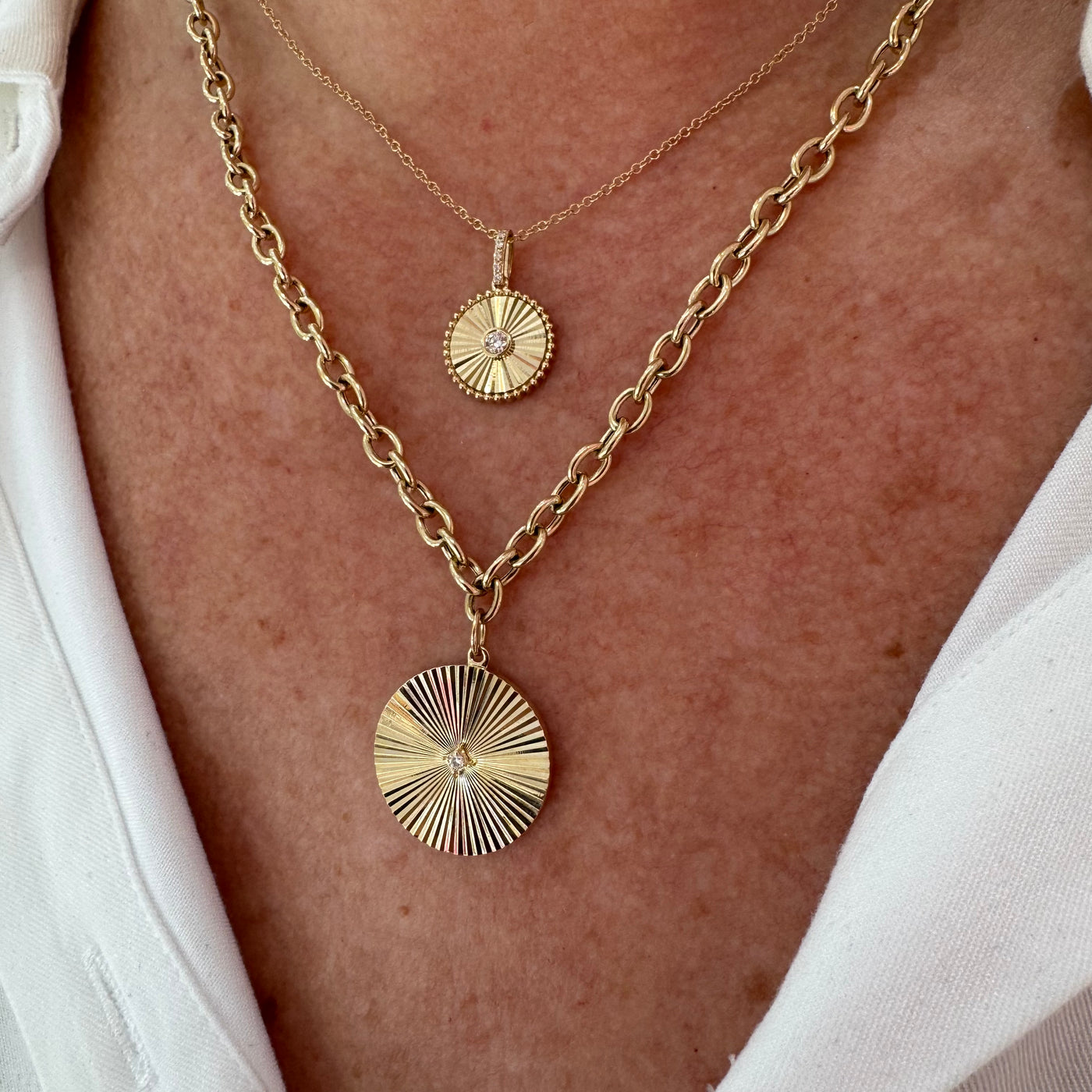 Fluted Diamond Disk Necklace