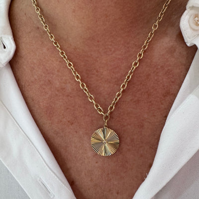 Jumbo Gold and Diamond Fluted Disk Chain Necklace