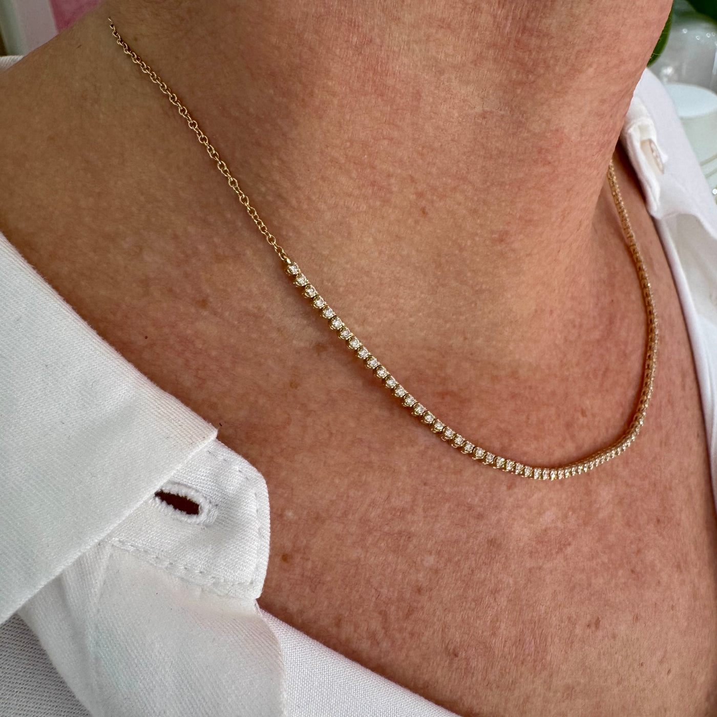 Skinny Diamond Half and Half Necklace