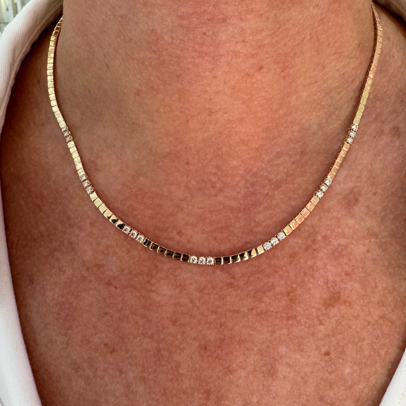 Gold & Diamond Segment Tennis Necklace