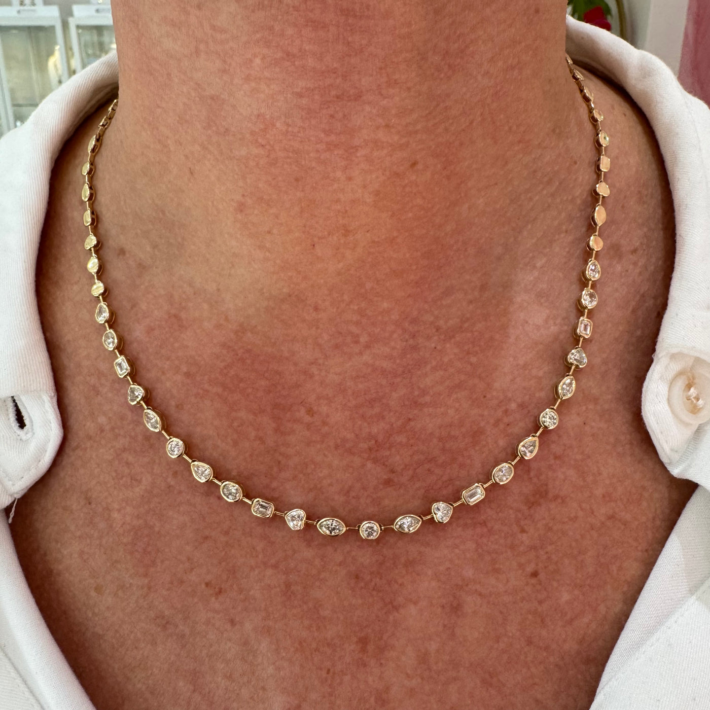 Multi Shape Diamond Bezel Tennis Necklace