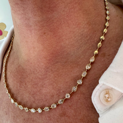 Multi Shape Diamond Bezel Tennis Necklace