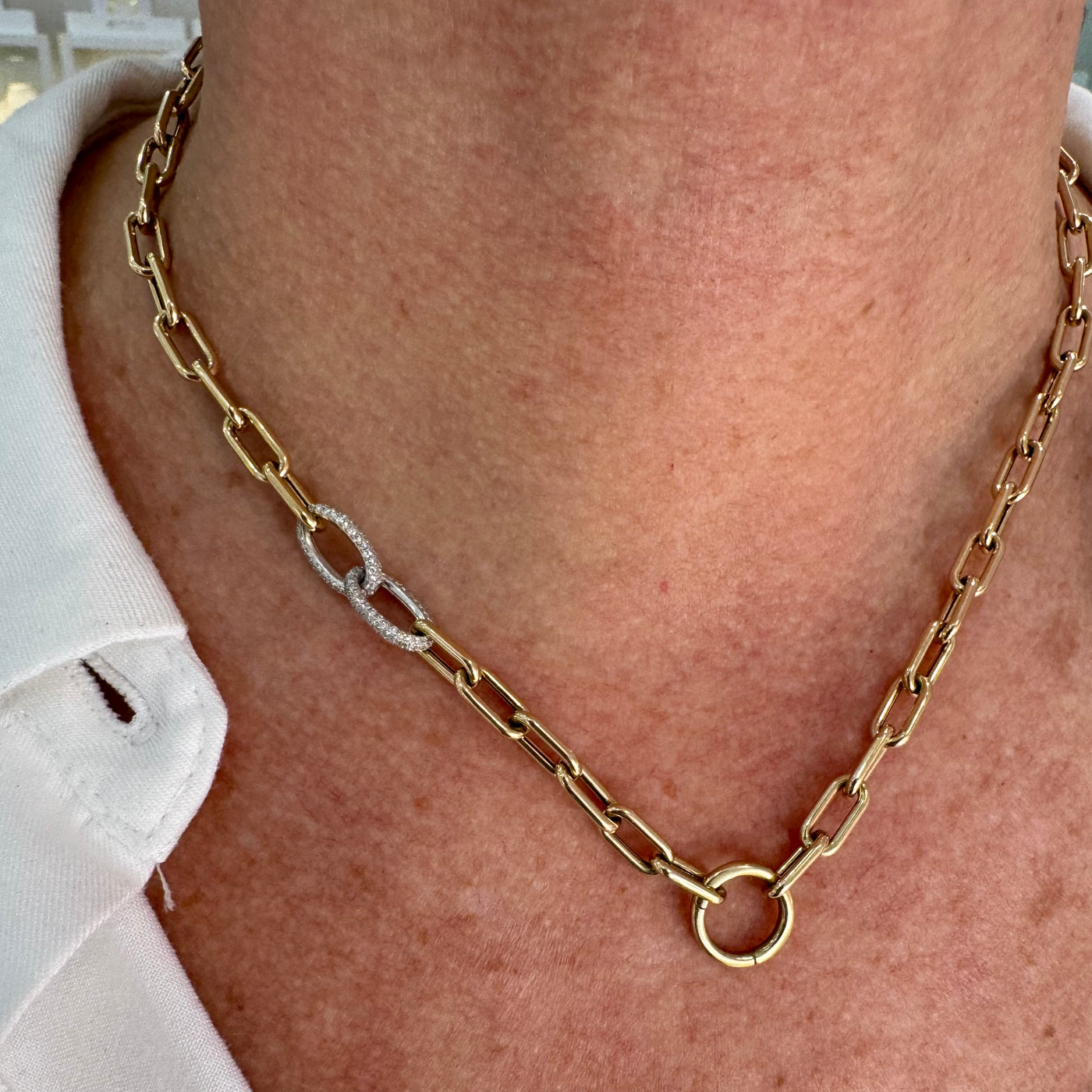 Gold & Diamond Link Chain with Carabiner
