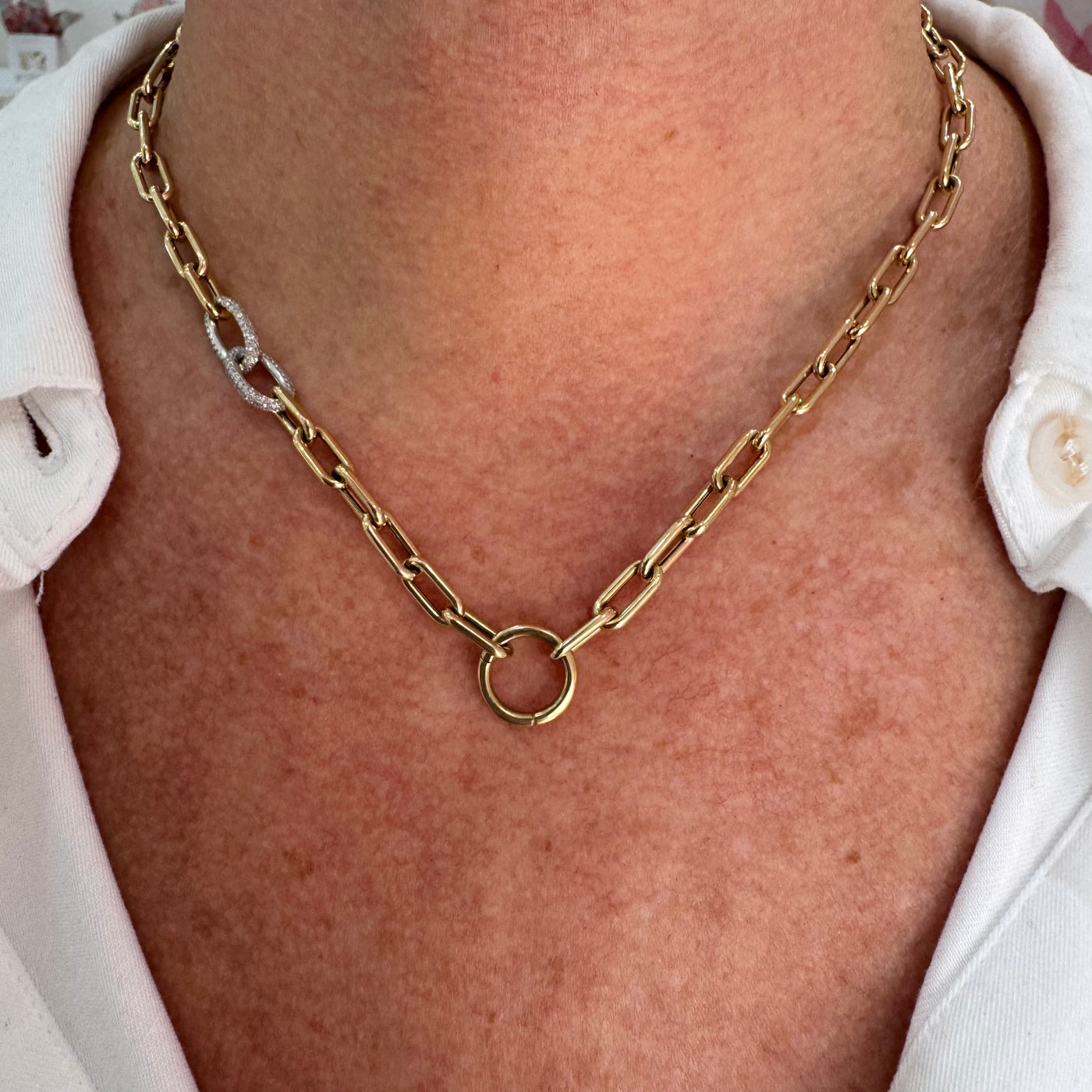 Gold & Diamond Link Chain with Carabiner