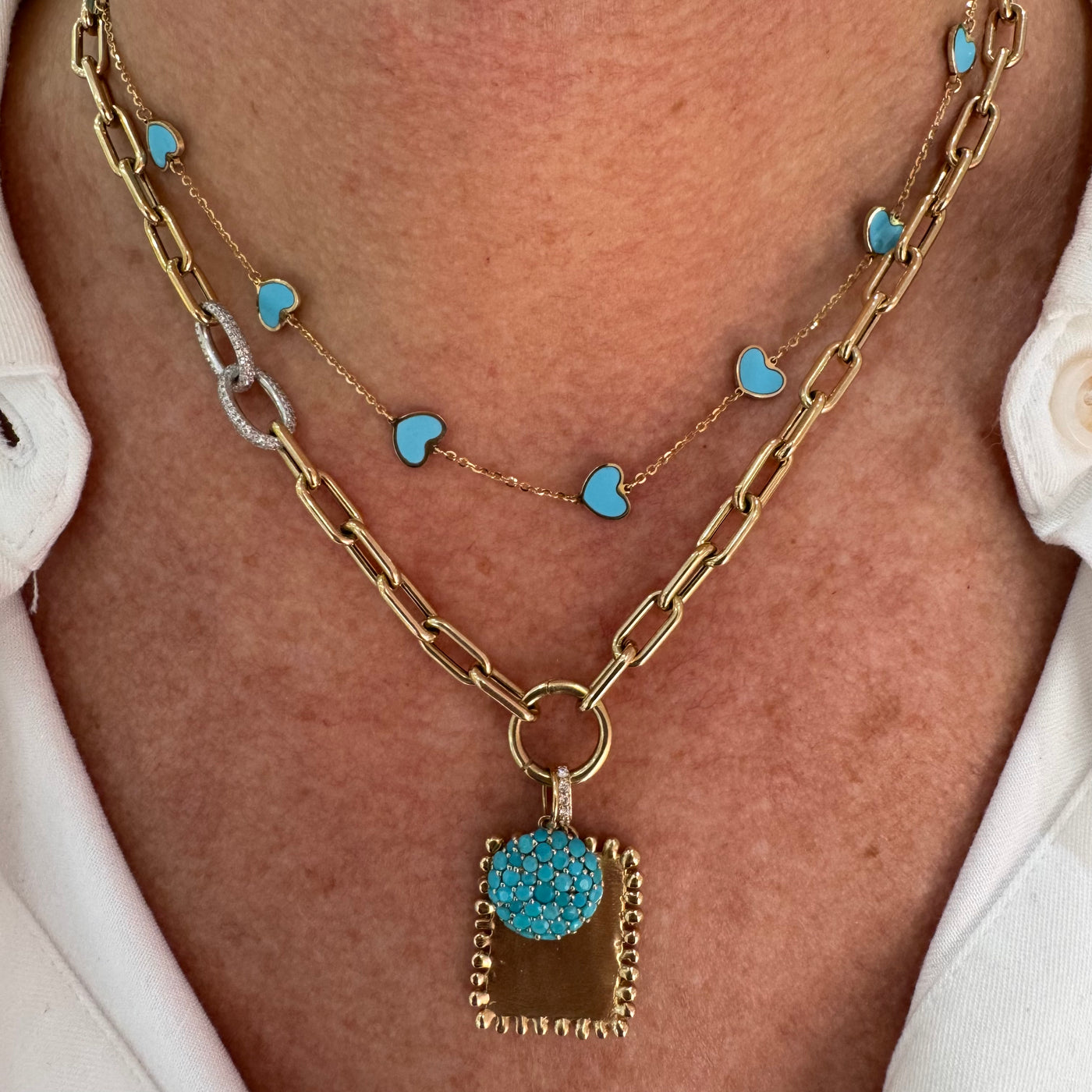 Gold & Diamond Link Chain with Carabiner