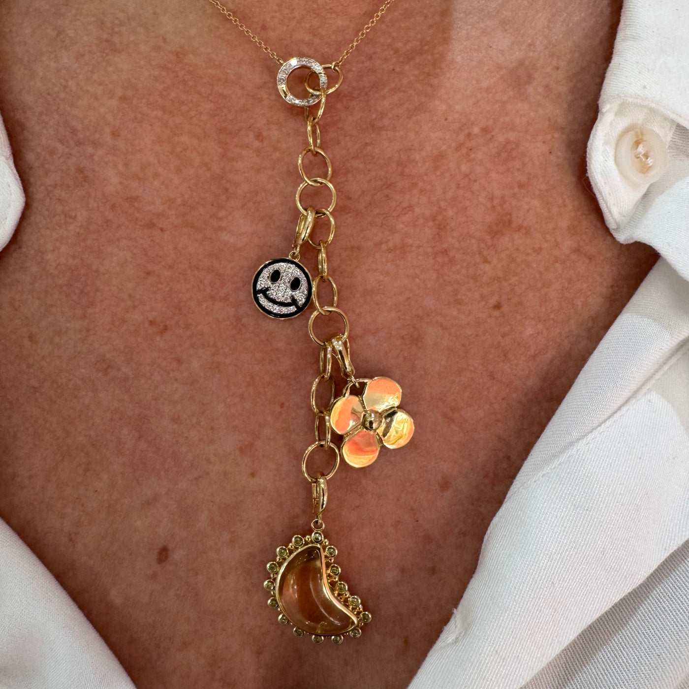 Peridot & Citrine Moon Charm