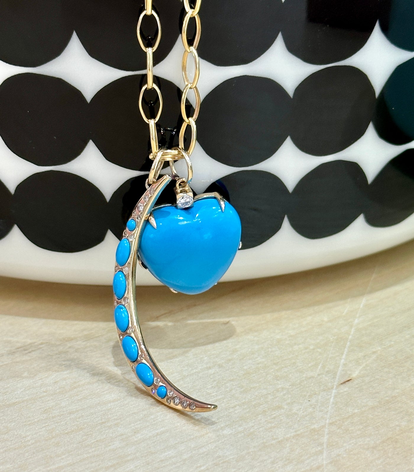 Turquoise & Diamond Moon Charm