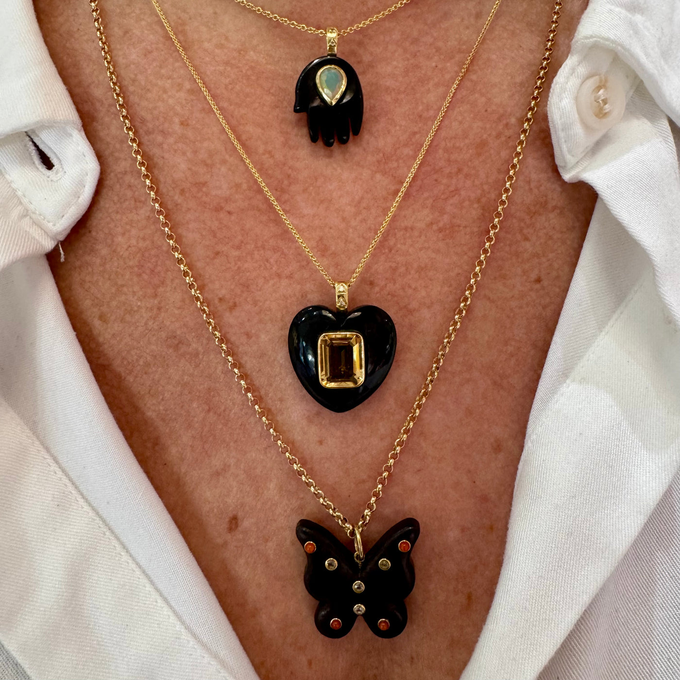 Coral, Sapphire and Wood Butterfly Charm