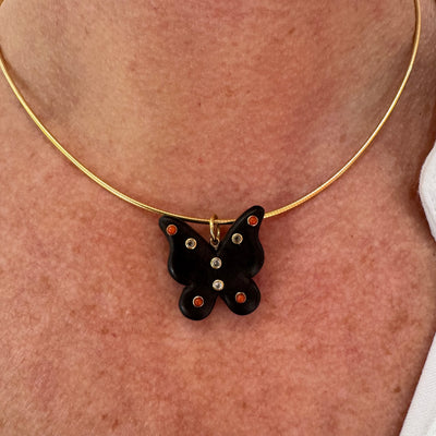 Coral, Sapphire and Wood Butterfly Charm