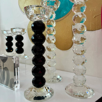 Crystal Ball Candlesticks/ Black