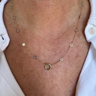 Mother of Pearl Disk and Carabiner Necklace