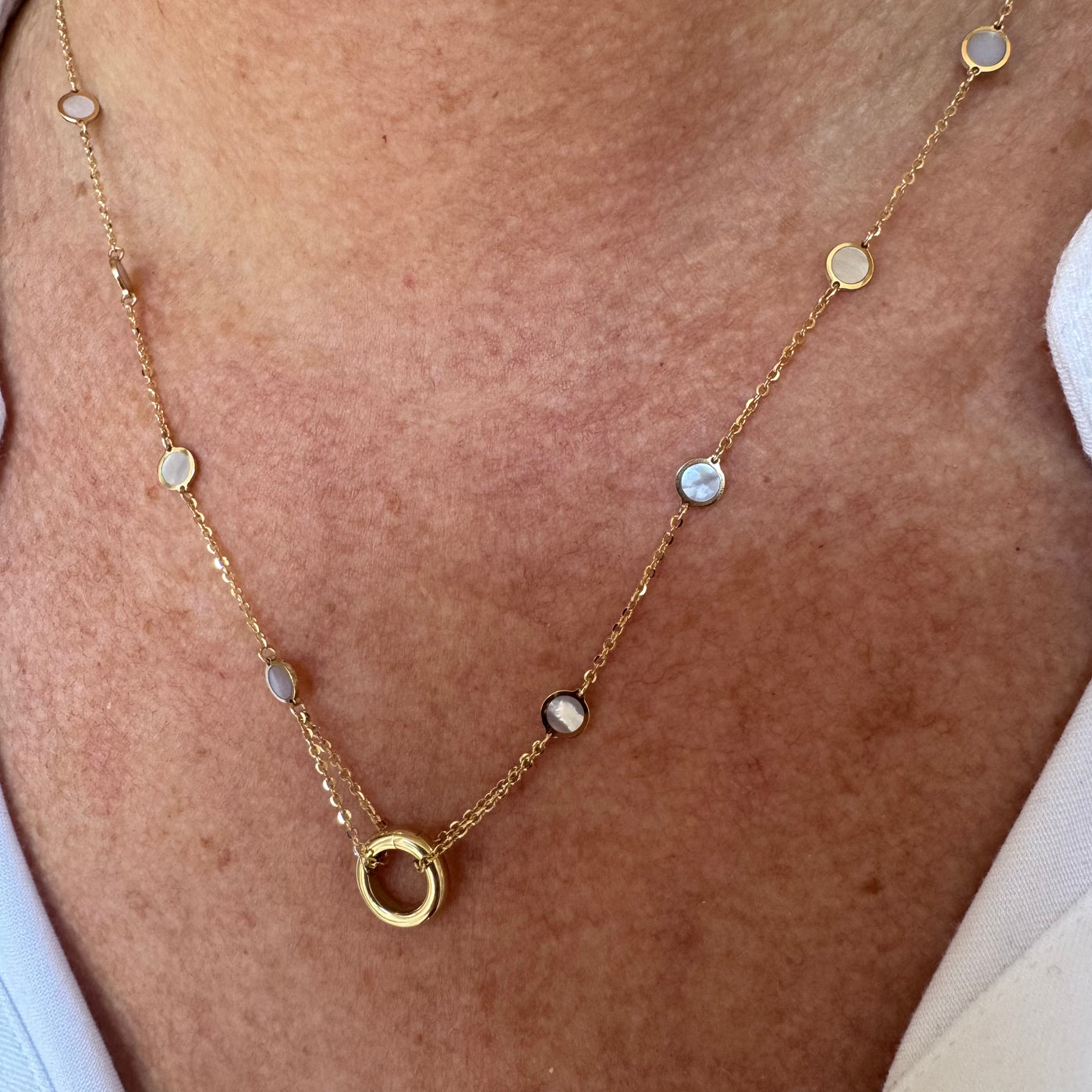 Mother of Pearl Disk and Carabiner Necklace