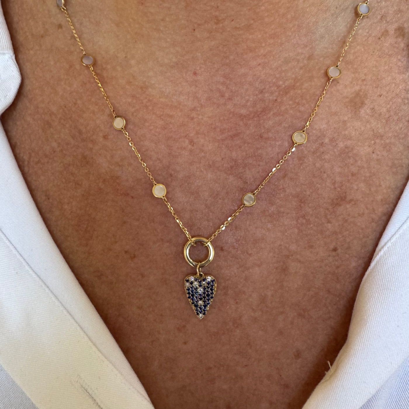 Mother of Pearl Disk and Carabiner Necklace