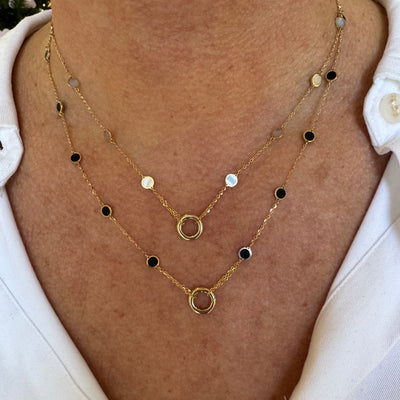 Mother of Pearl Disk and Carabiner Necklace