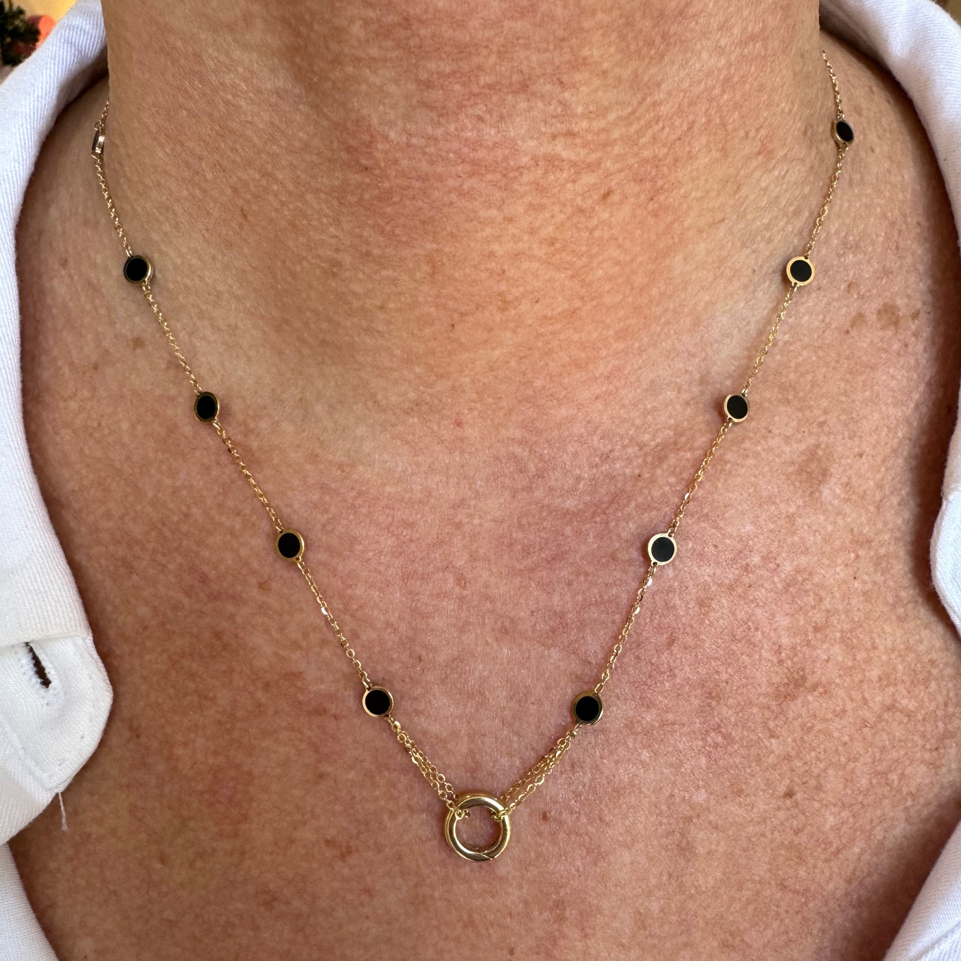 Black Onyx Disk and Carabiner Necklace