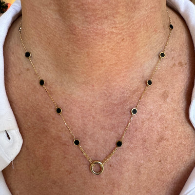Black Onyx Disk and Carabiner Necklace