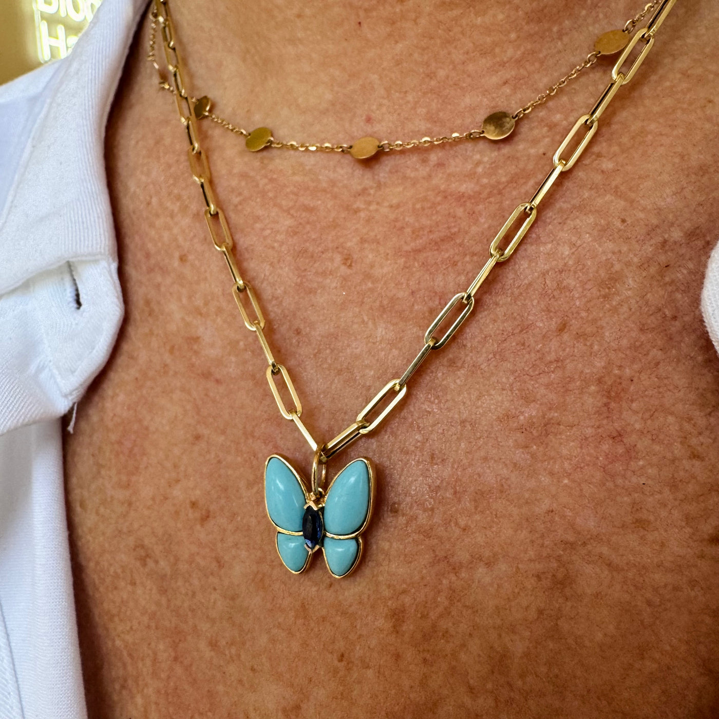 Turquoise & Kyanite Butterfly Charm