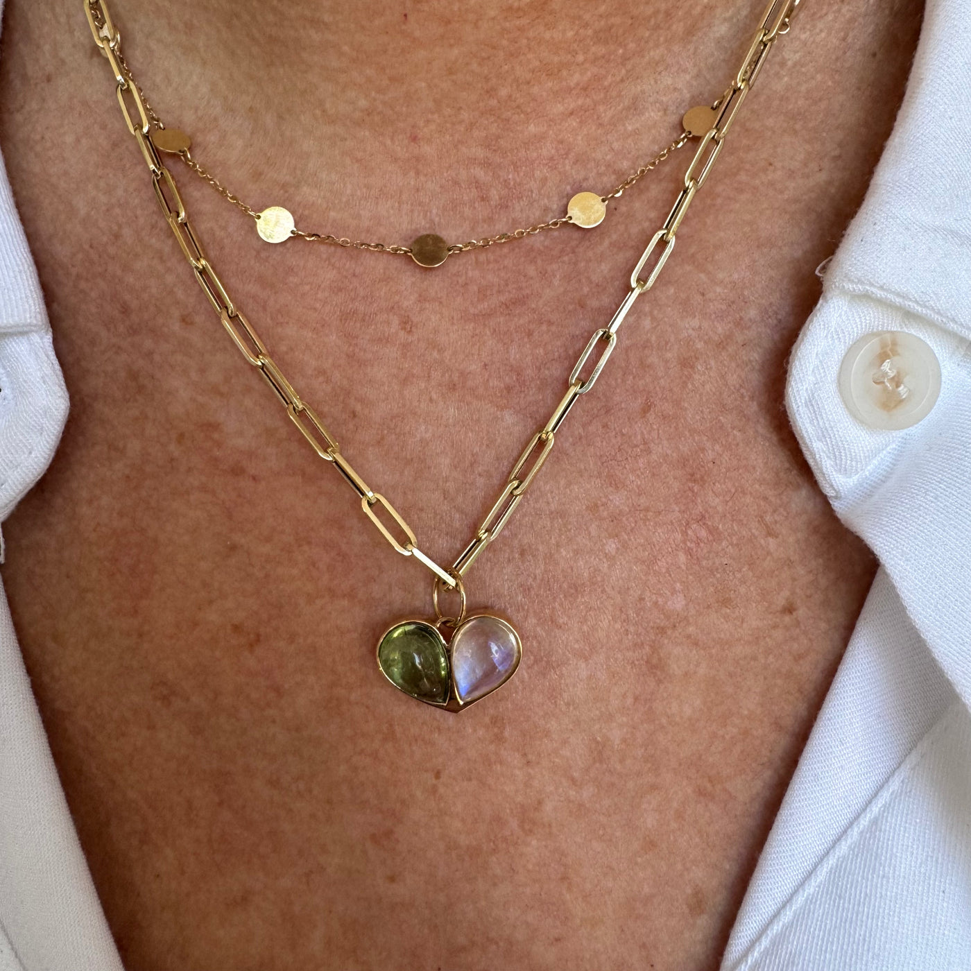 Moonstone and Tourmaline Heart Charm