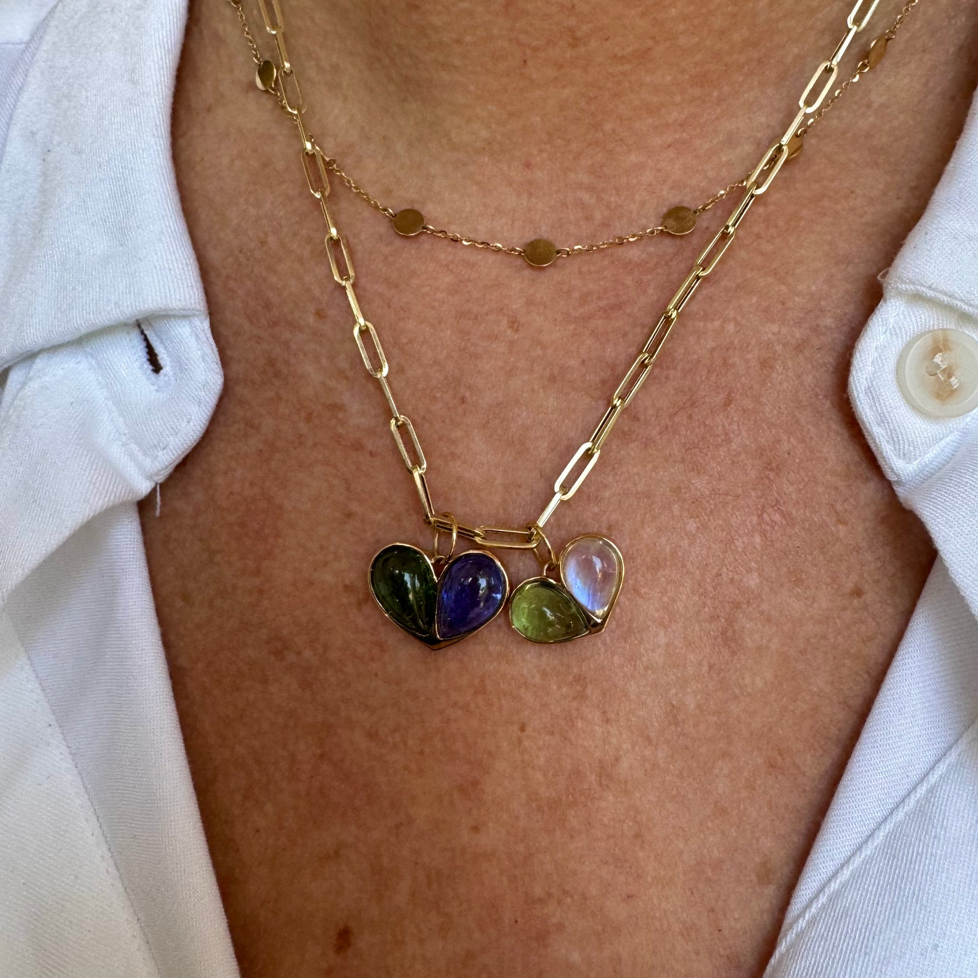 Moonstone and Tourmaline Heart Charm