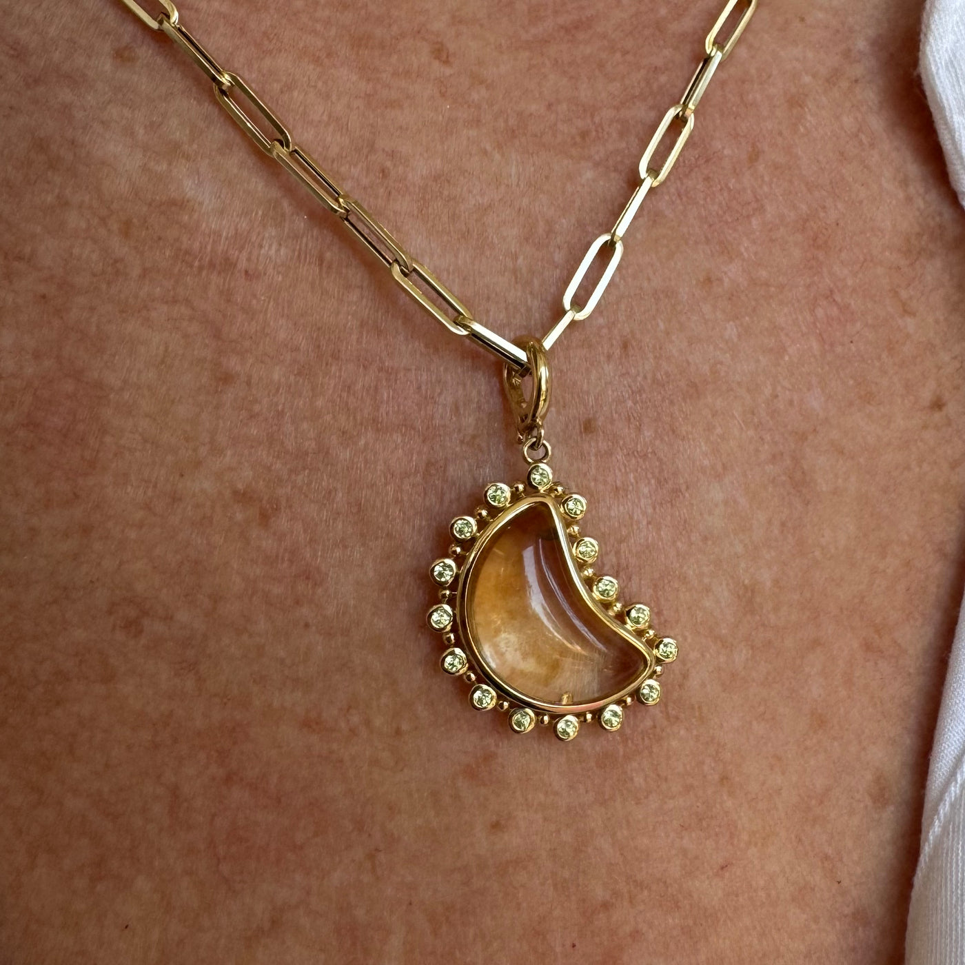 Peridot & Citrine Moon Charm