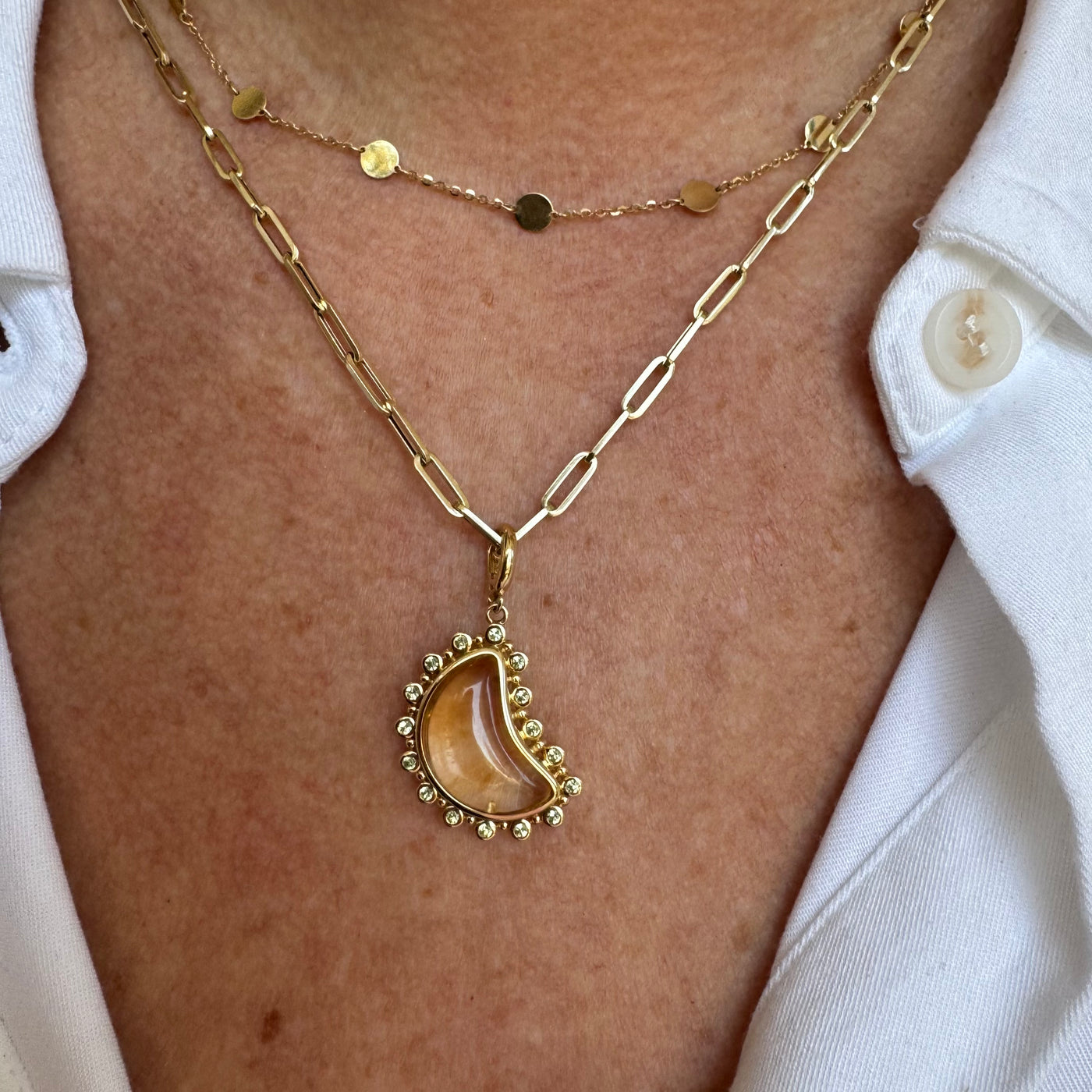 Peridot & Citrine Moon Charm