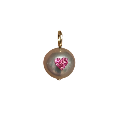 Gray Pearl with Sapphire Heart Charm