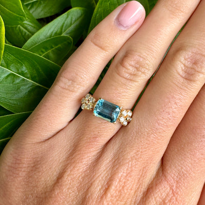Cala Lily double diamond and Blue Topaz Ring