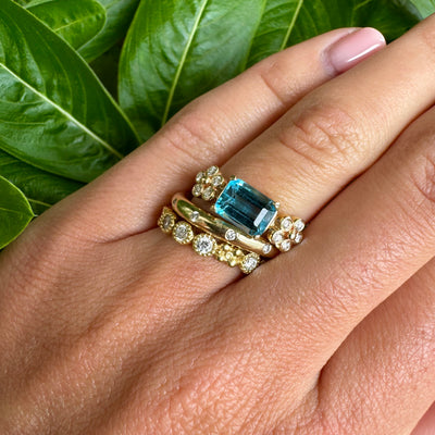 Cala Lily double diamond and Blue Topaz Ring