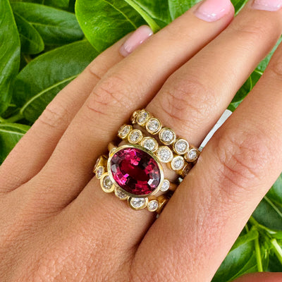 Bezel Set Pink Tourmaline and Diamond Ring