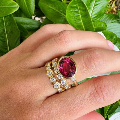 Bezel Set Pink Tourmaline and Diamond Ring