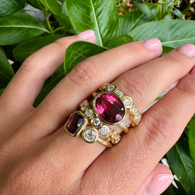 Bezel Set Pink Tourmaline and Diamond Ring