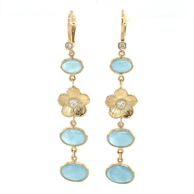 Aquamarine and Petunia Diamond Drop Earrings