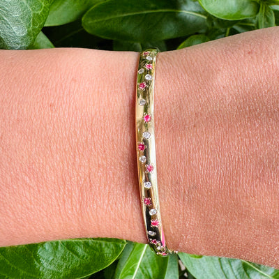 Pink Sapphire & Diamond Burst Bangle