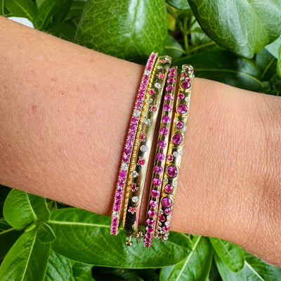 Pink Sapphire & Diamond Burst Bangle