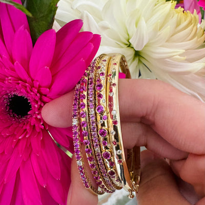 Pink Sapphire & Diamond Burst Bangle
