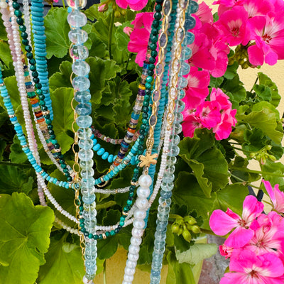 Rainbow Sapphire Slices & Gold Bead Necklace