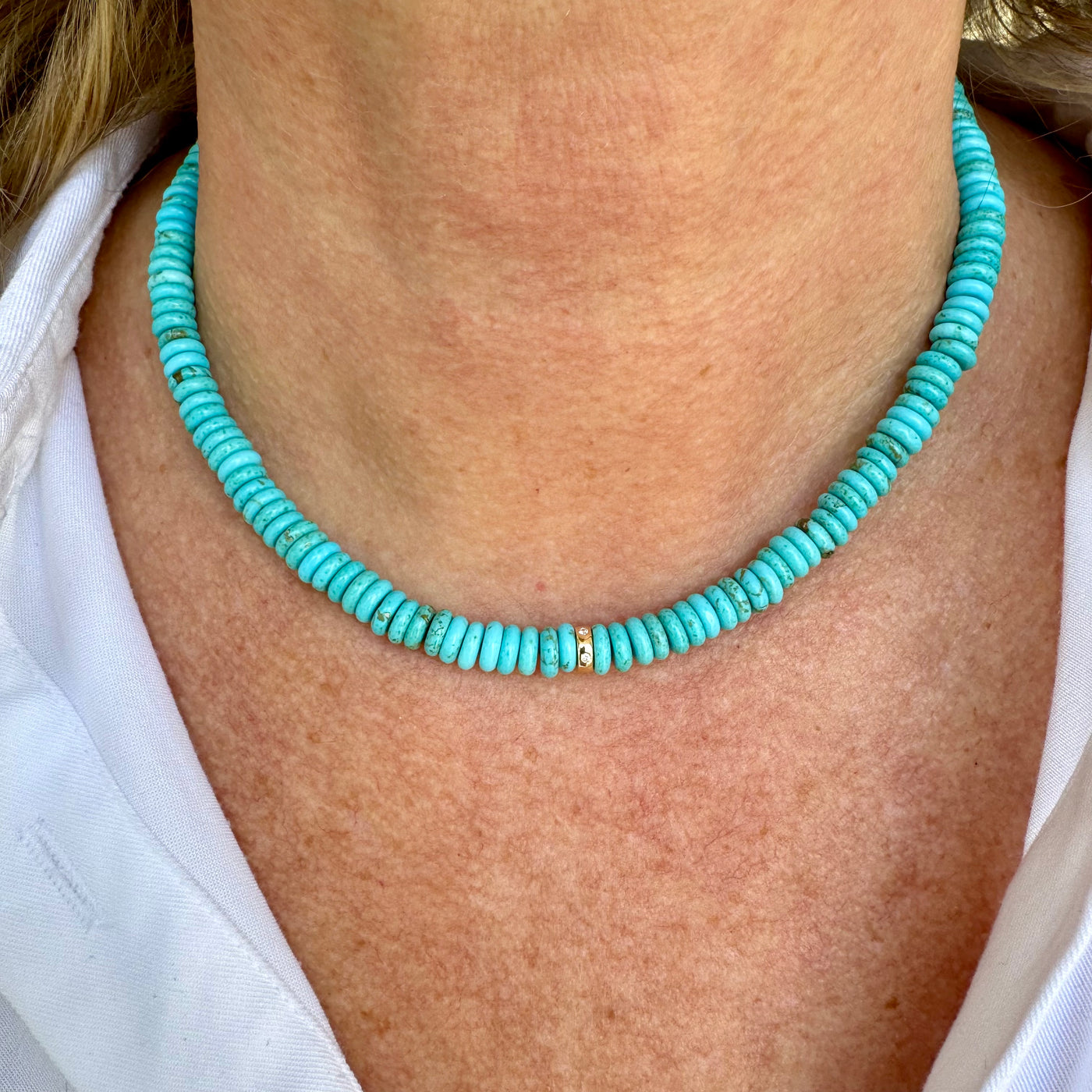 Jumbo Turquoise Rondelle Bead Necklace