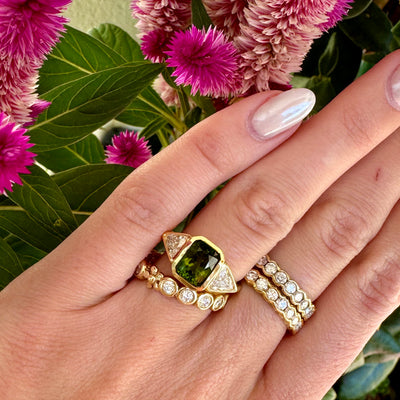 Green Tourmaline & Diamond Ring / 18k