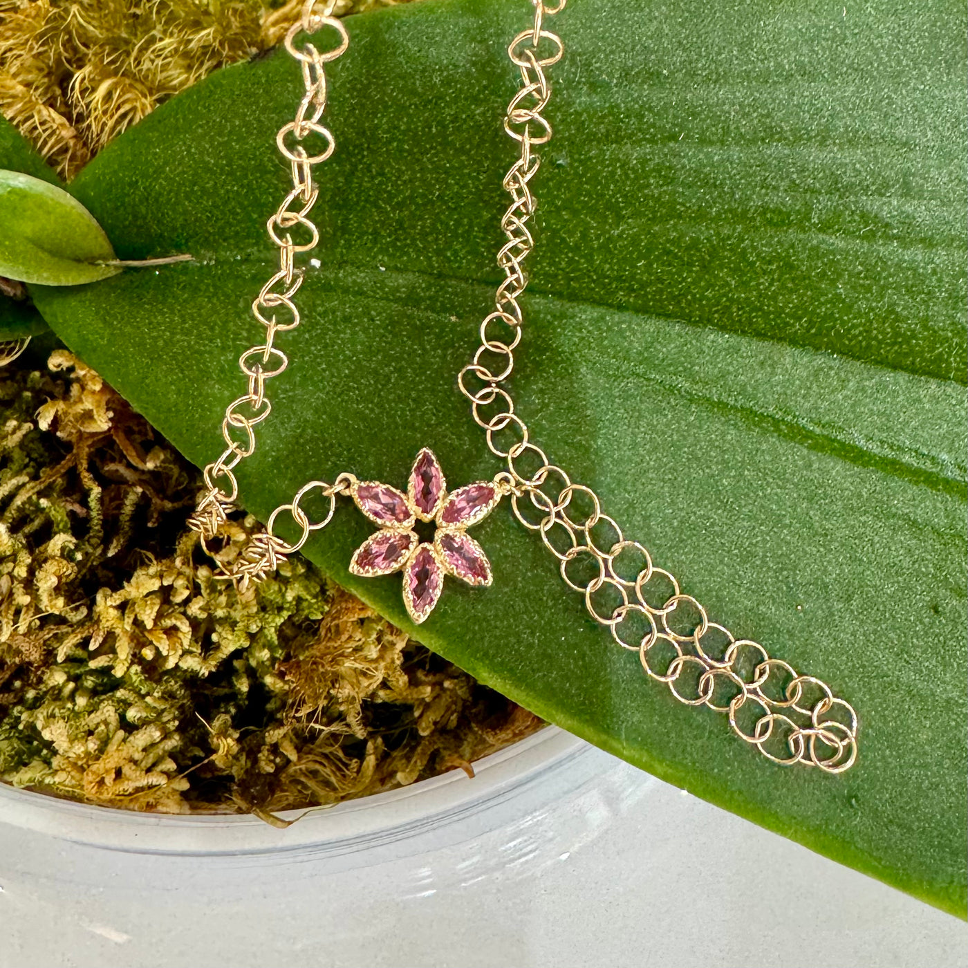 Pink Tourmaline Poinsettia Necklace