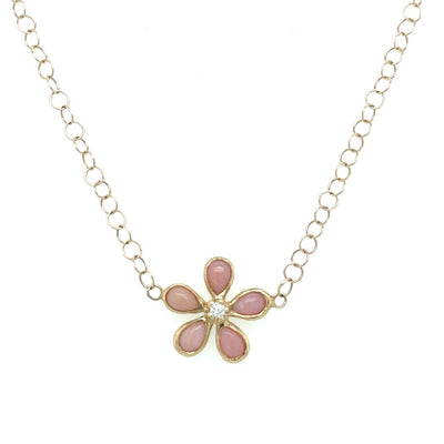 Pink Opal & Diamond Orchid Necklace