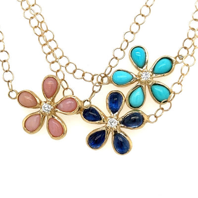 Turquoise & Diamond Orchid Necklace