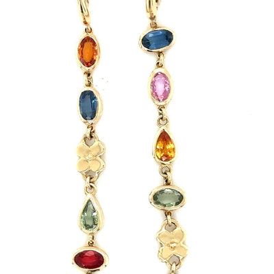 Rainbow Sapphire & Diamond Drop Earrings