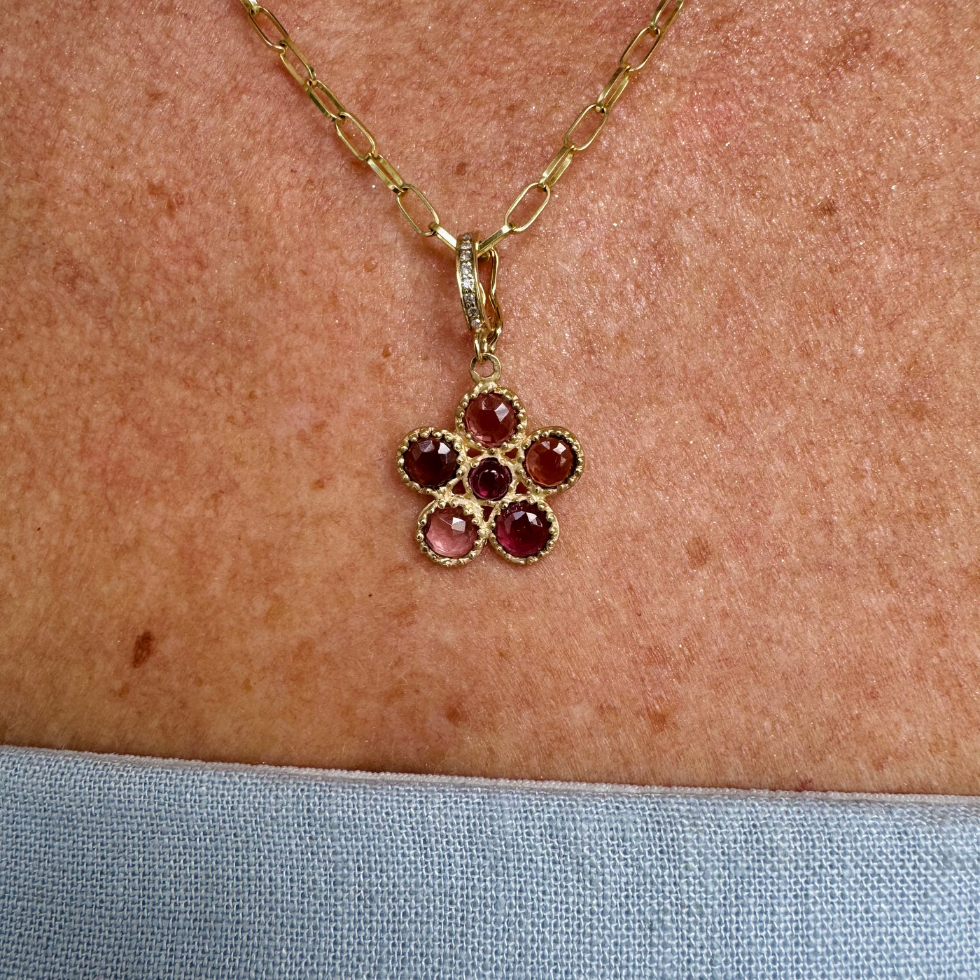 Pink Tourmaline Flower Charm with Removable Diamond Bale